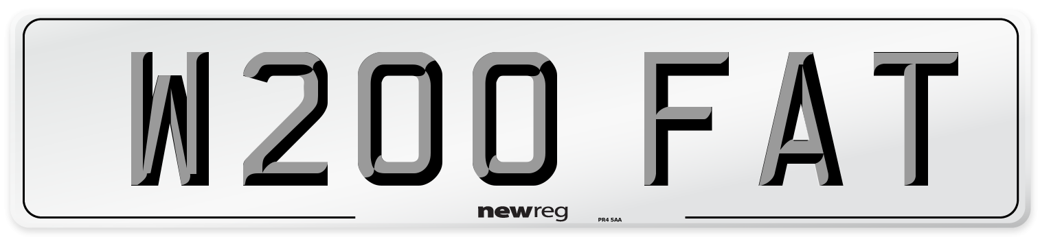 W200 FAT Number Plate from New Reg